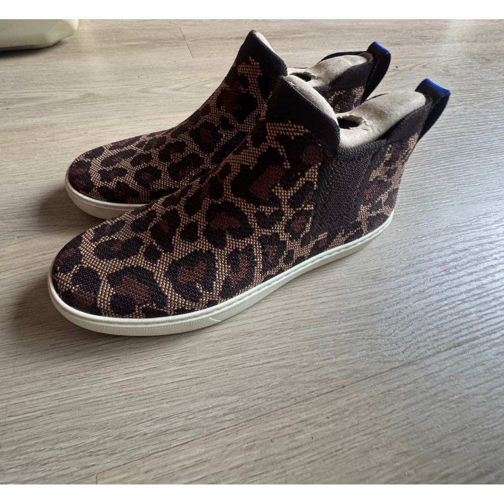 Rothys The Chelsea Sneaker Boots Wildcat Leopard Print Knit Shoes Brown Black‎